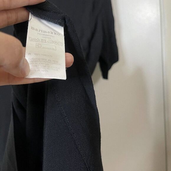 marimekko reija black Vneck Short sleeve shirt midi dress size Medium - Picture 2 of 5